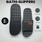 Black bath-slippers with features highlighted on a white background